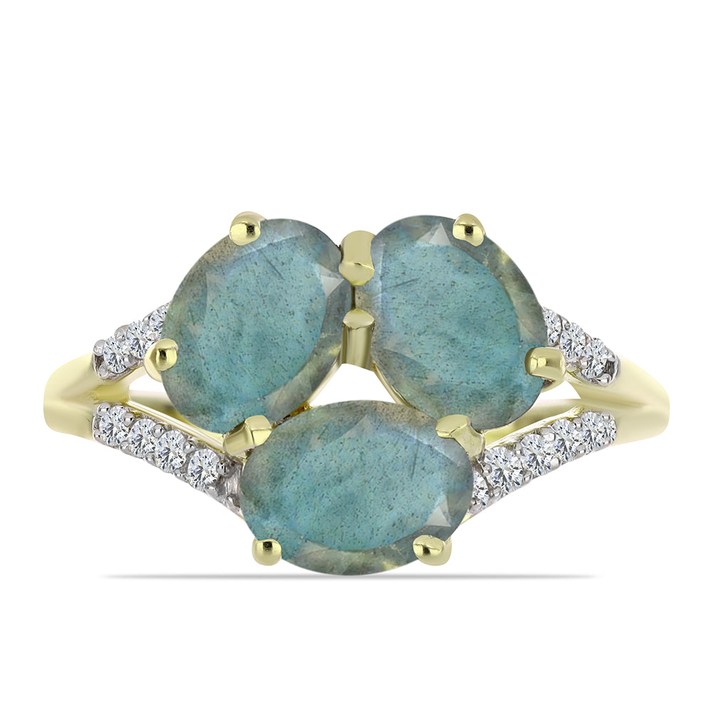 Inel din Argint 925 Placat cu Aur ( 2.36 grame ) cu Labradorit și Topaz Alb 2.7 Carate 1 