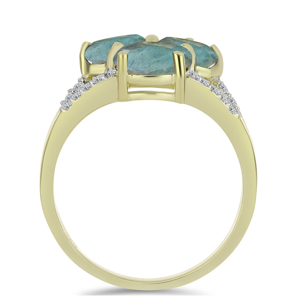 Inel din Argint 925 Placat cu Aur ( 2.36 grame ) cu Labradorit și Topaz Alb 2.7 Carate