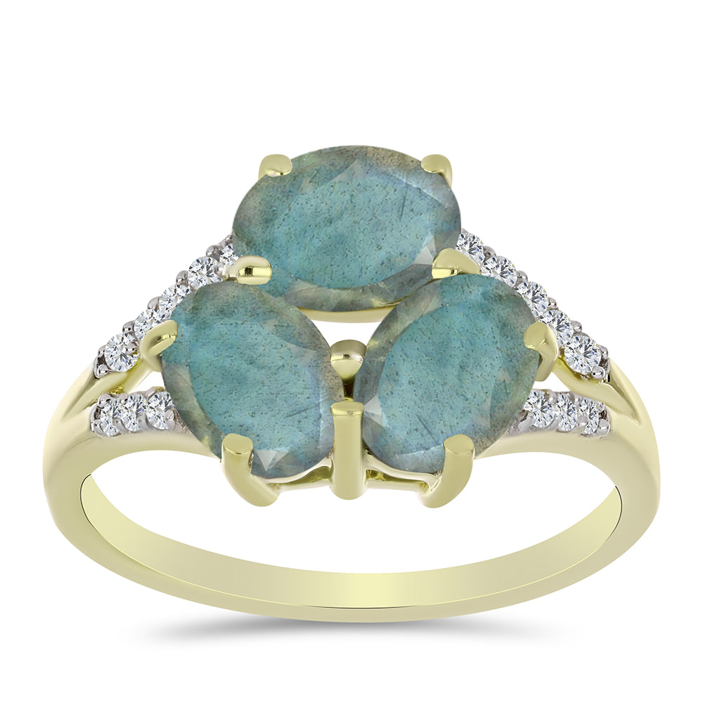 Inel din Argint 925 Placat cu Aur ( 2.36 grame ) cu Labradorit și Topaz Alb 2.7 Carate