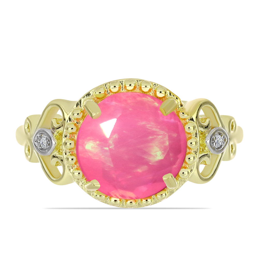 Inel din Argint 925 Placat cu Aur ( 3.46 grame ) cu Opal Etiopian Roz Lega Dembi și Topaz Alb 2.04 Carate 1 