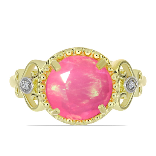 Inel din Argint 925 Placat cu Aur ( 3.46 grame ) cu Opal Etiopian Roz Lega Dembi și Topaz Alb 2.04 Carate