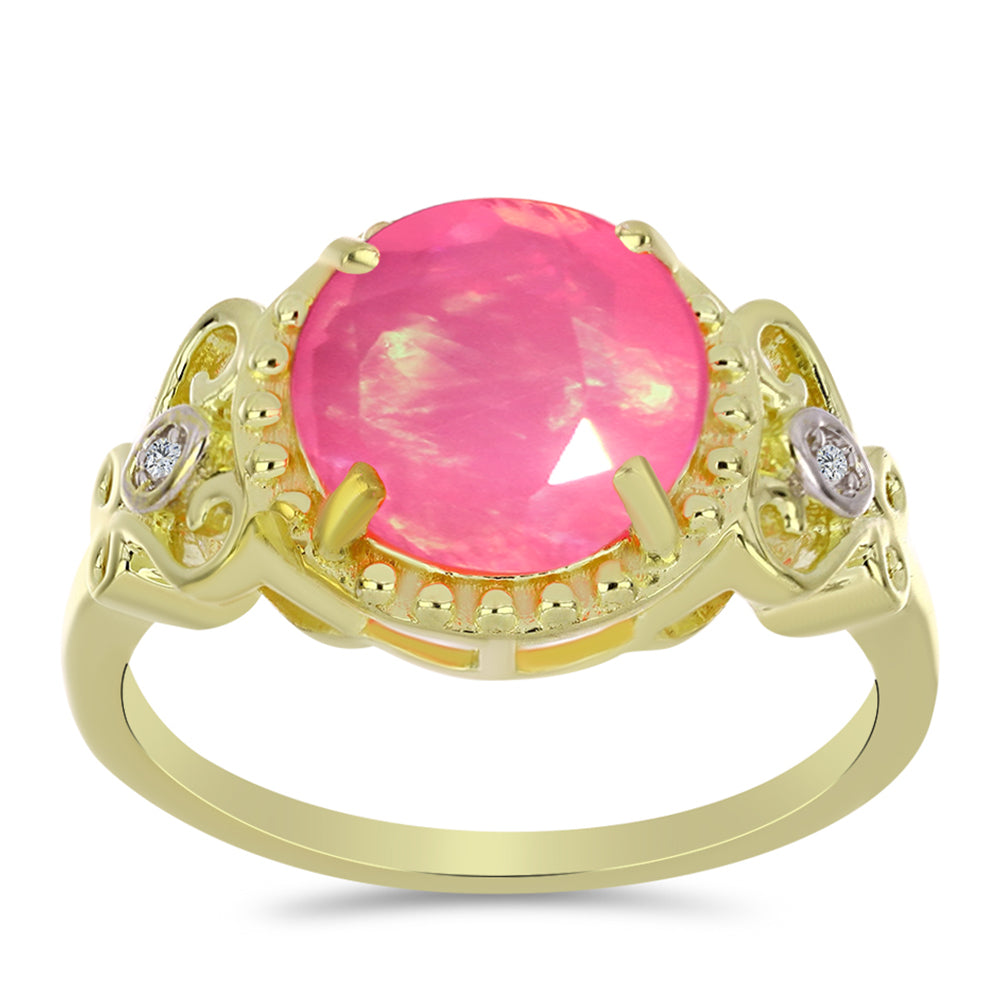 Inel din Argint 925 Placat cu Aur ( 3.46 grame ) cu Opal Etiopian Roz Lega Dembi și Topaz Alb 2.04 Carate 3 