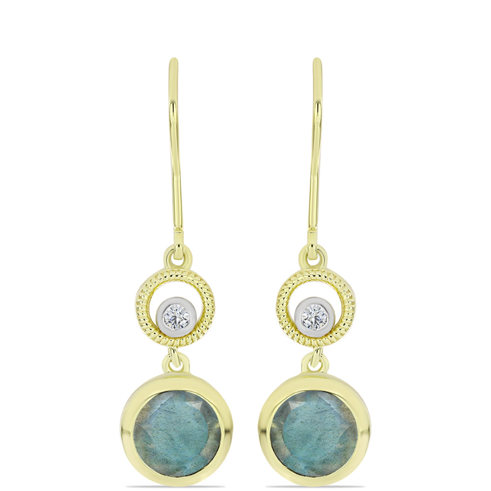 Cercei din Argint 925 Placat cu Aur ( 3.12 grame ) cu Labradorit și Topaz Alb 2.37 Carate