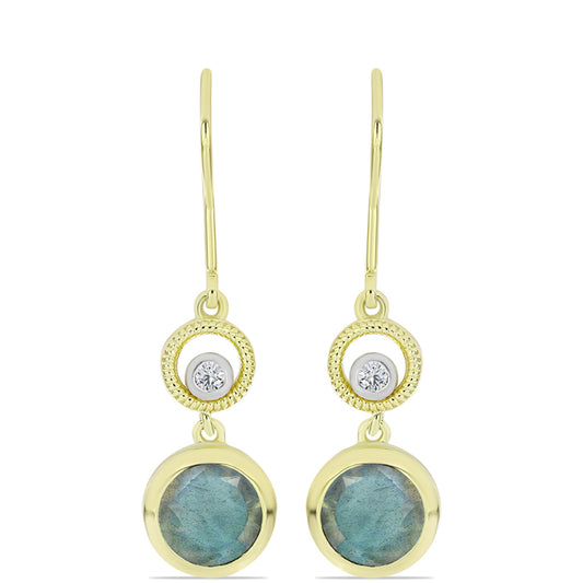 Cercei din Argint 925 Placat cu Aur ( 3.12 grame ) cu Labradorit și Topaz Alb 2.37 Carate
