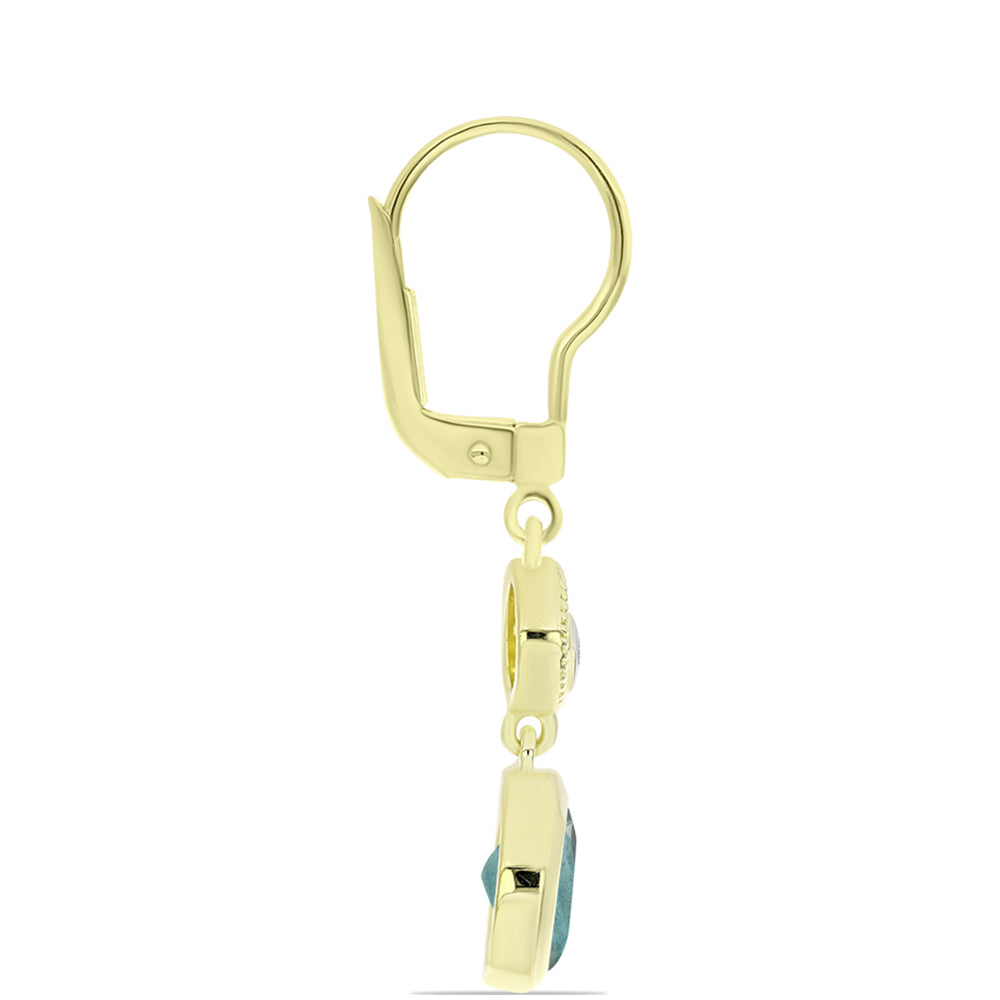 Cercei din Argint 925 Placat cu Aur ( 3.12 grame ) cu Labradorit și Topaz Alb 2.37 Carate 2 