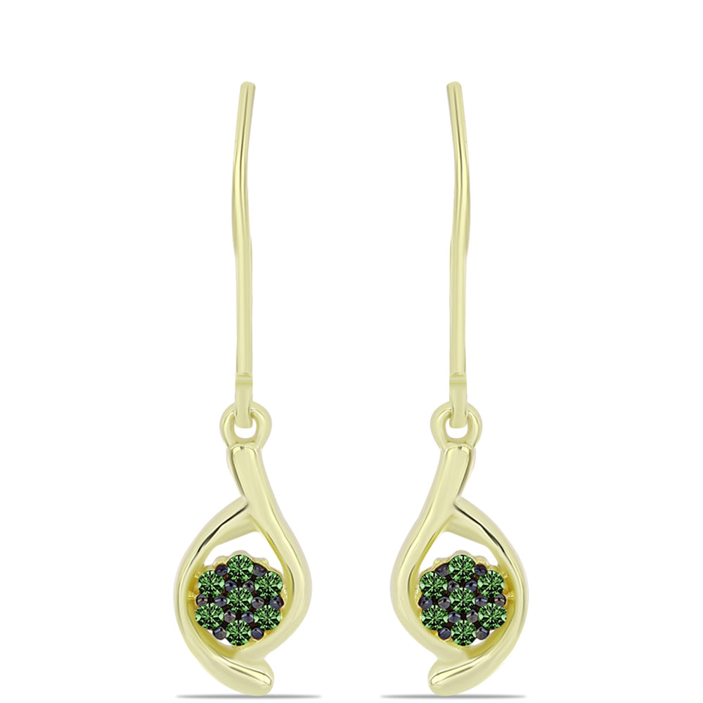 Cercei din Argint 925 Placat cu Aur ( 2.16 grame ) cu Diamant Verde 0.14 Carate 1 