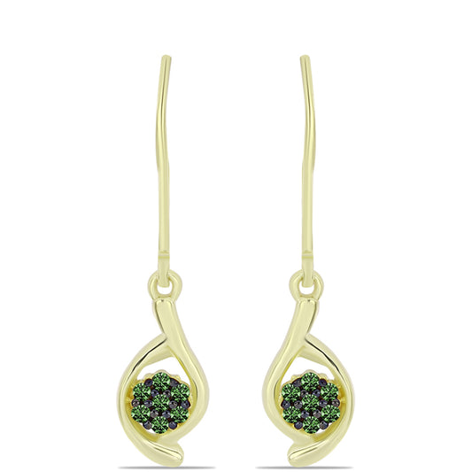 Cercei din Argint 925 Placat cu Aur ( 2.16 grame ) cu Diamant Verde 0.14 Carate