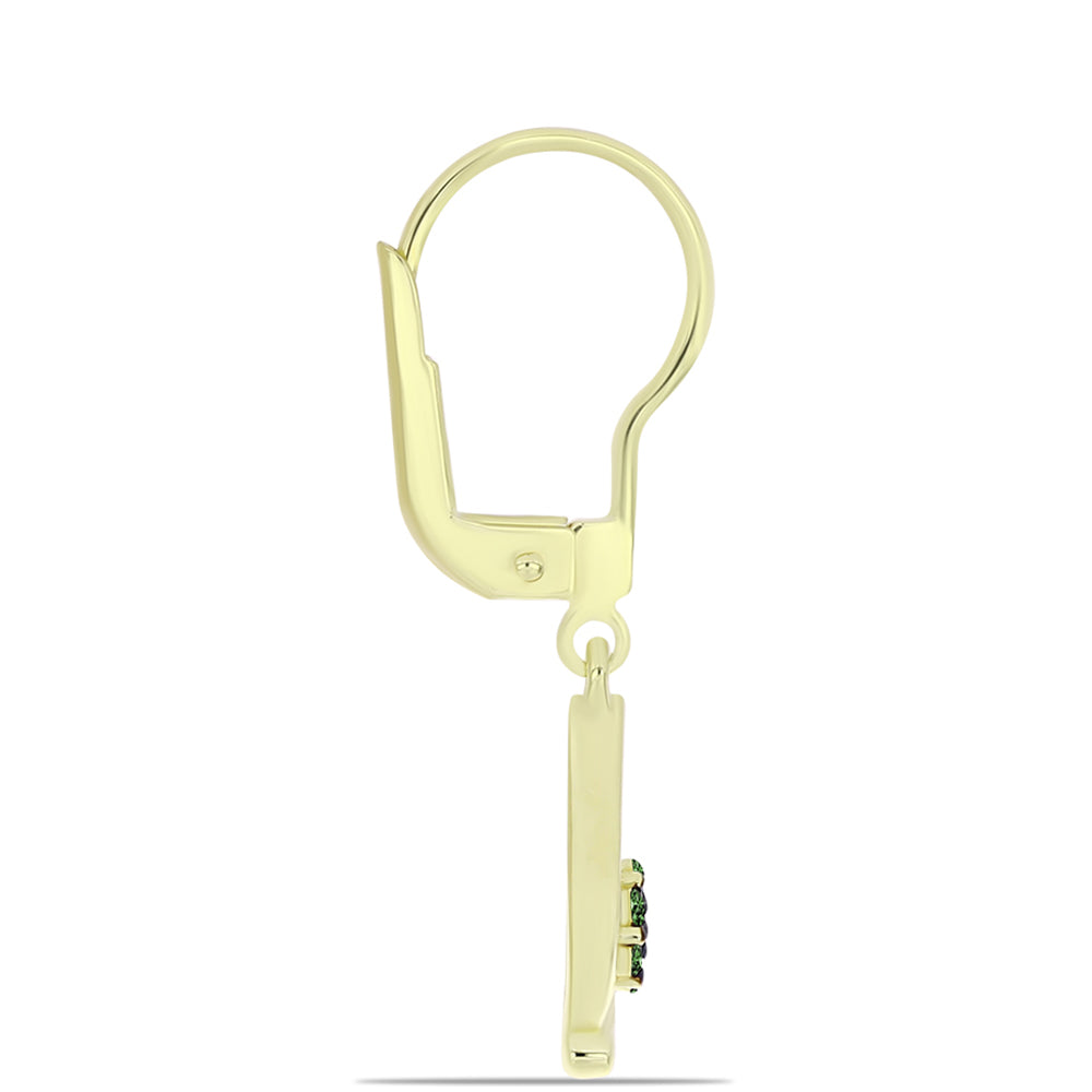 Cercei din Argint 925 Placat cu Aur ( 2.16 grame ) cu Diamant Verde 0.14 Carate 2 