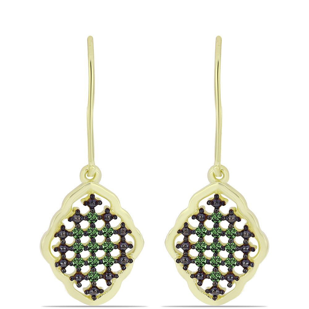 Cercei din Argint 925 Placat cu Aur ( 3.33 grame ) cu Diamant Verde 0.26 Carate 1 