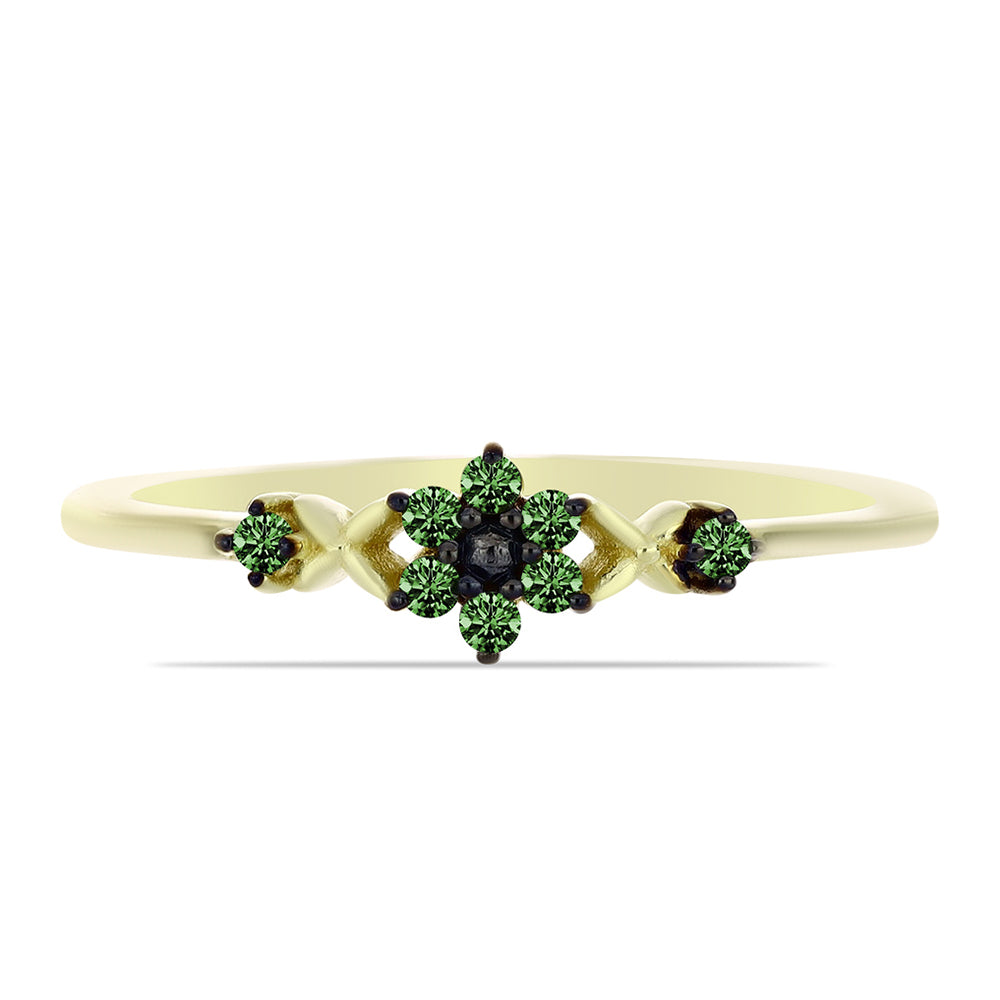 Inel din Argint 925 Placat cu Aur ( 1.26 grame ) cu Diamant Verde 0.1 Carate