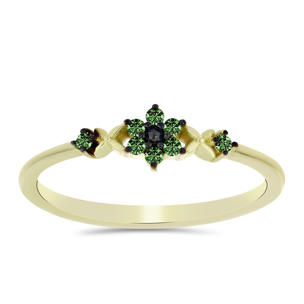 Inel din Argint 925 Placat cu Aur ( 1.26 grame ) cu Diamant Verde 0.1 Carate