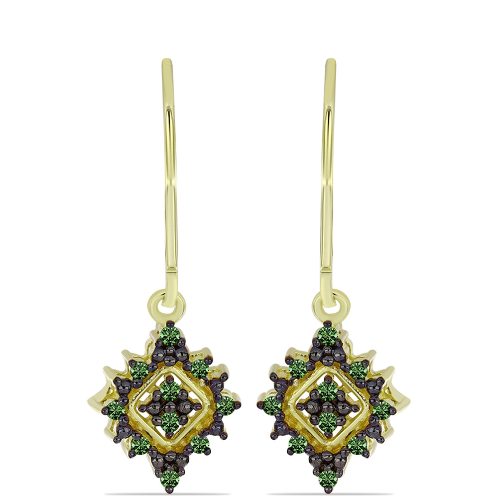 Cercei din Argint 925 Placat cu Aur ( 2.31 grame ) cu Diamant Verde 0.2 Carate