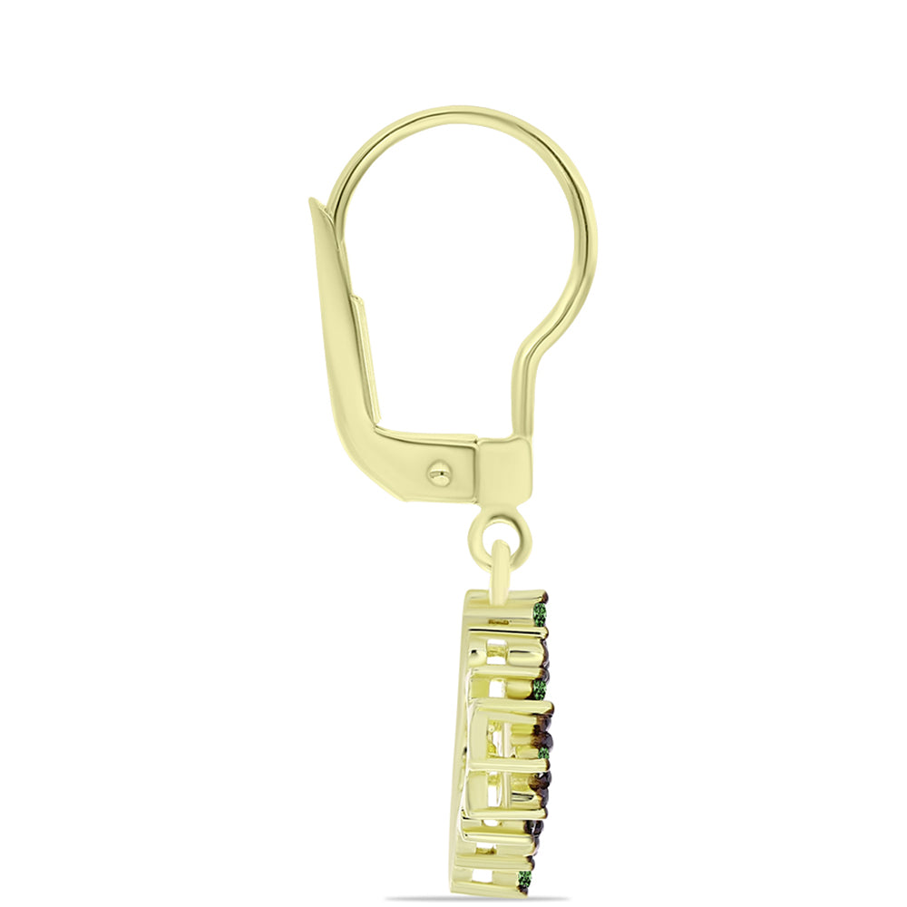 Cercei din Argint 925 Placat cu Aur ( 2.31 grame ) cu Diamant Verde 0.2 Carate 2 