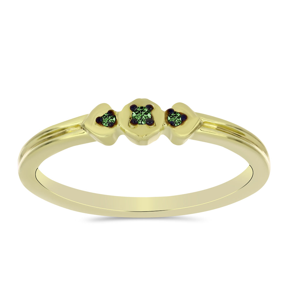 Inel din Argint 925 Placat cu Aur ( 1.38 grame ) cu Diamant Verde 0.03 Carate 3 