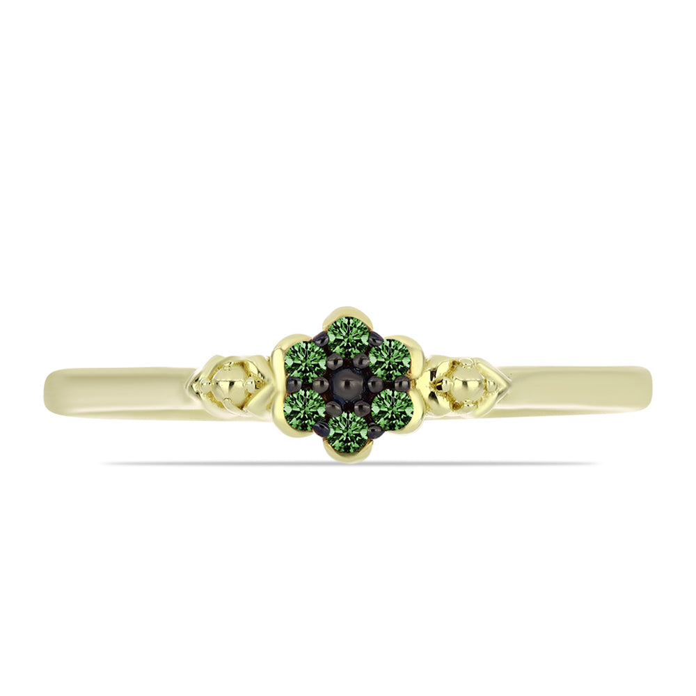 Inel din Argint 925 Placat cu Aur ( 1.66 grame ) cu Diamant Verde 0.07 Carate 1 