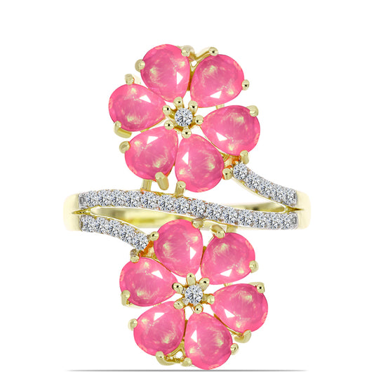 Inel din Argint 925 Placat cu Aur ( 4.5 grame ) cu Opal Etiopian Roz Lega Dembi și Topaz Alb 2.51 Carate