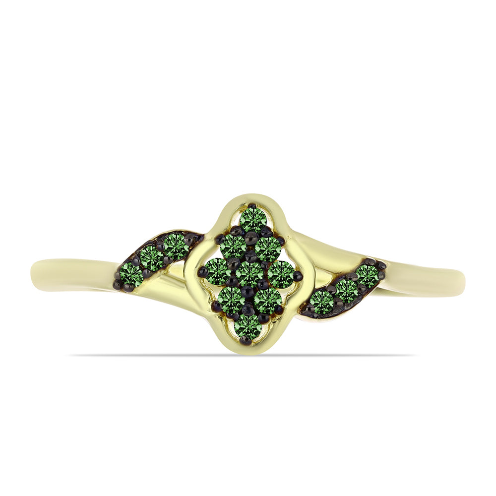 Inel din Argint 925 Placat cu Aur ( 2.01 grame ) cu Diamant Verde 0.15 Carate 1 