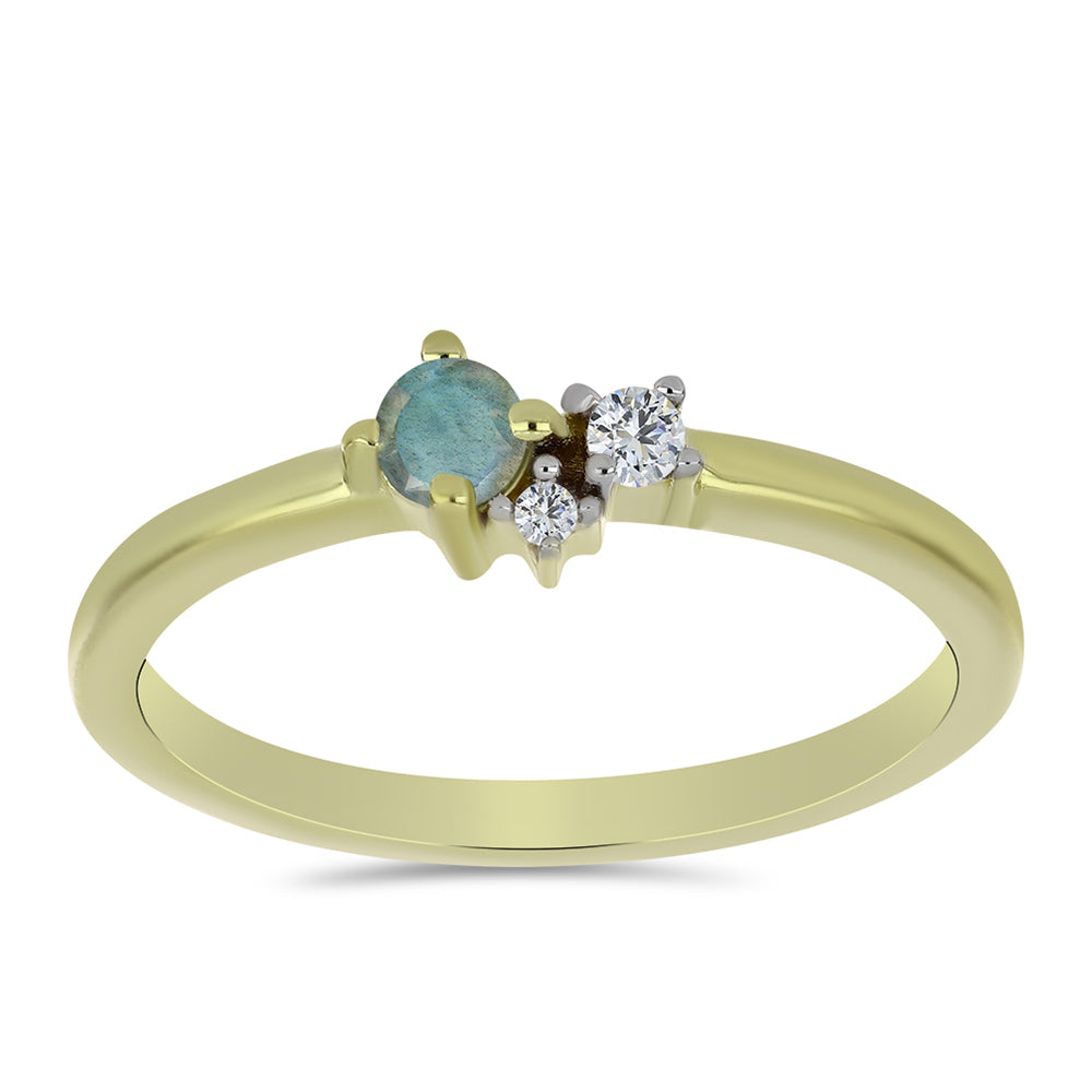 Inel din Argint 925 Placat cu Aur ( 1.52 grame ) cu Labradorit și Topaz Alb 0.17 Carate 3 