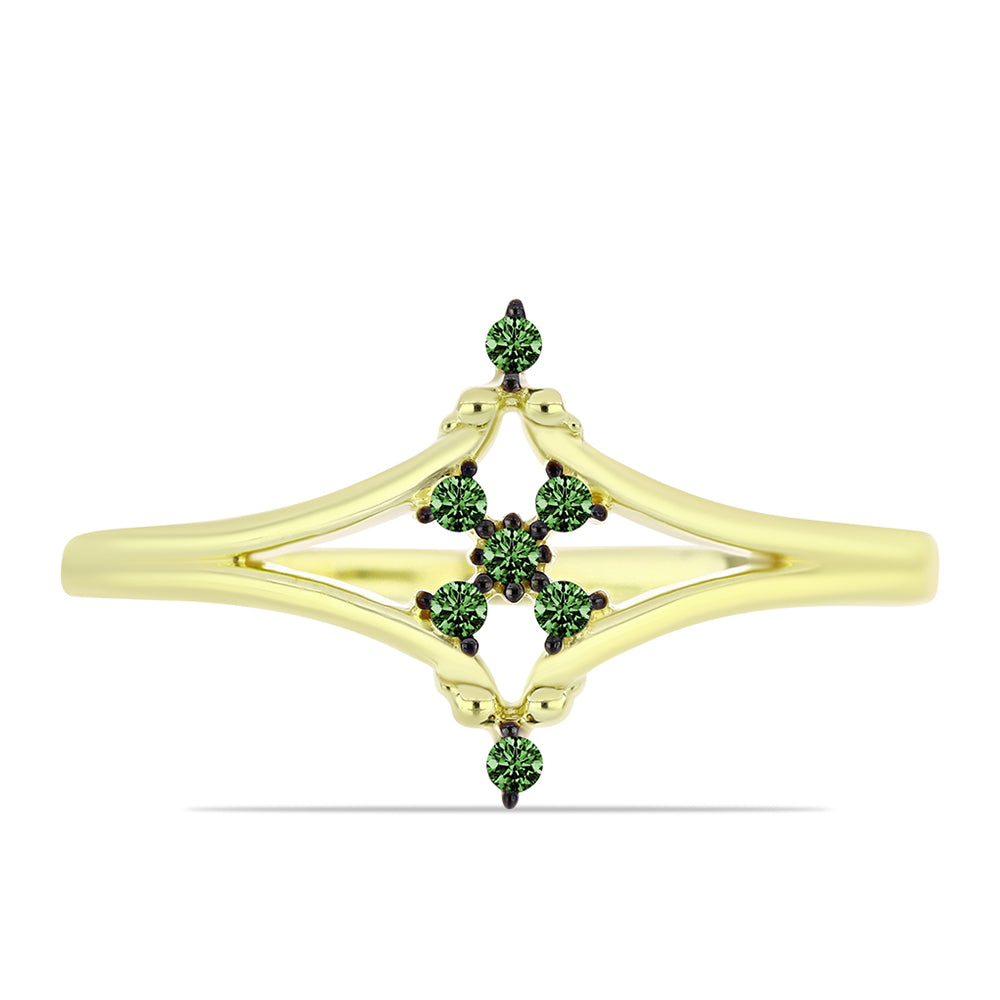 Inel din Argint 925 Placat cu Aur ( 1.87 grame ) cu Diamant Verde 0.08 Carate 1 