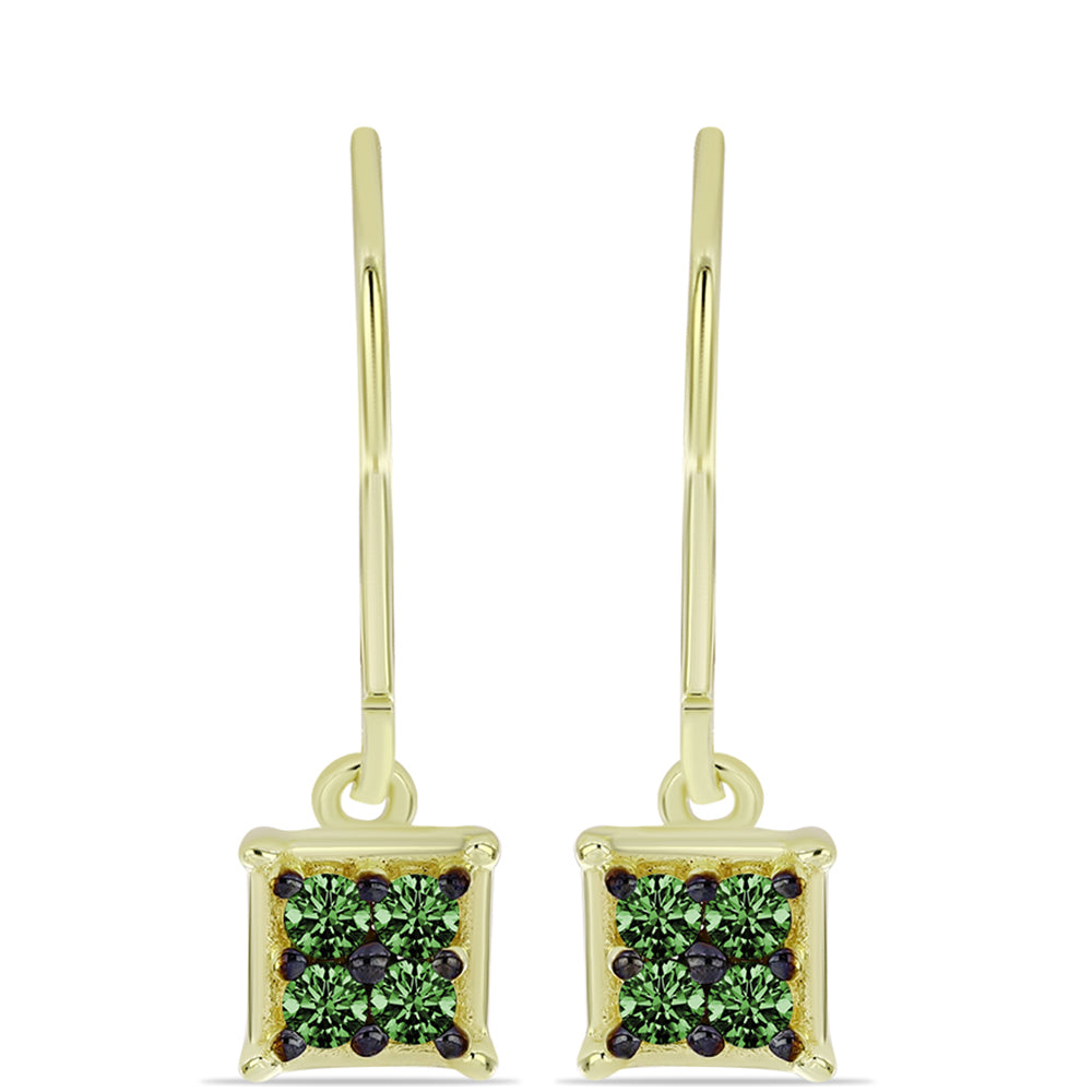 Cercei din Argint 925 Placat cu Aur ( 1.54 grame ) cu Diamant Verde 0.24 Carate