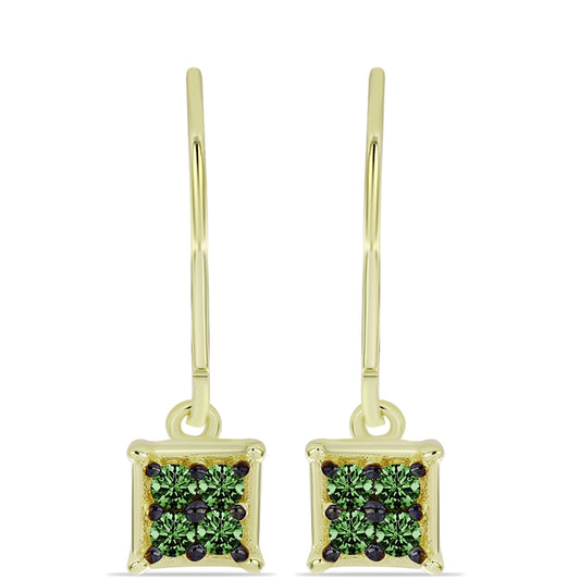 Cercei din Argint 925 Placat cu Aur ( 1.54 grame ) cu Diamant Verde 0.24 Carate