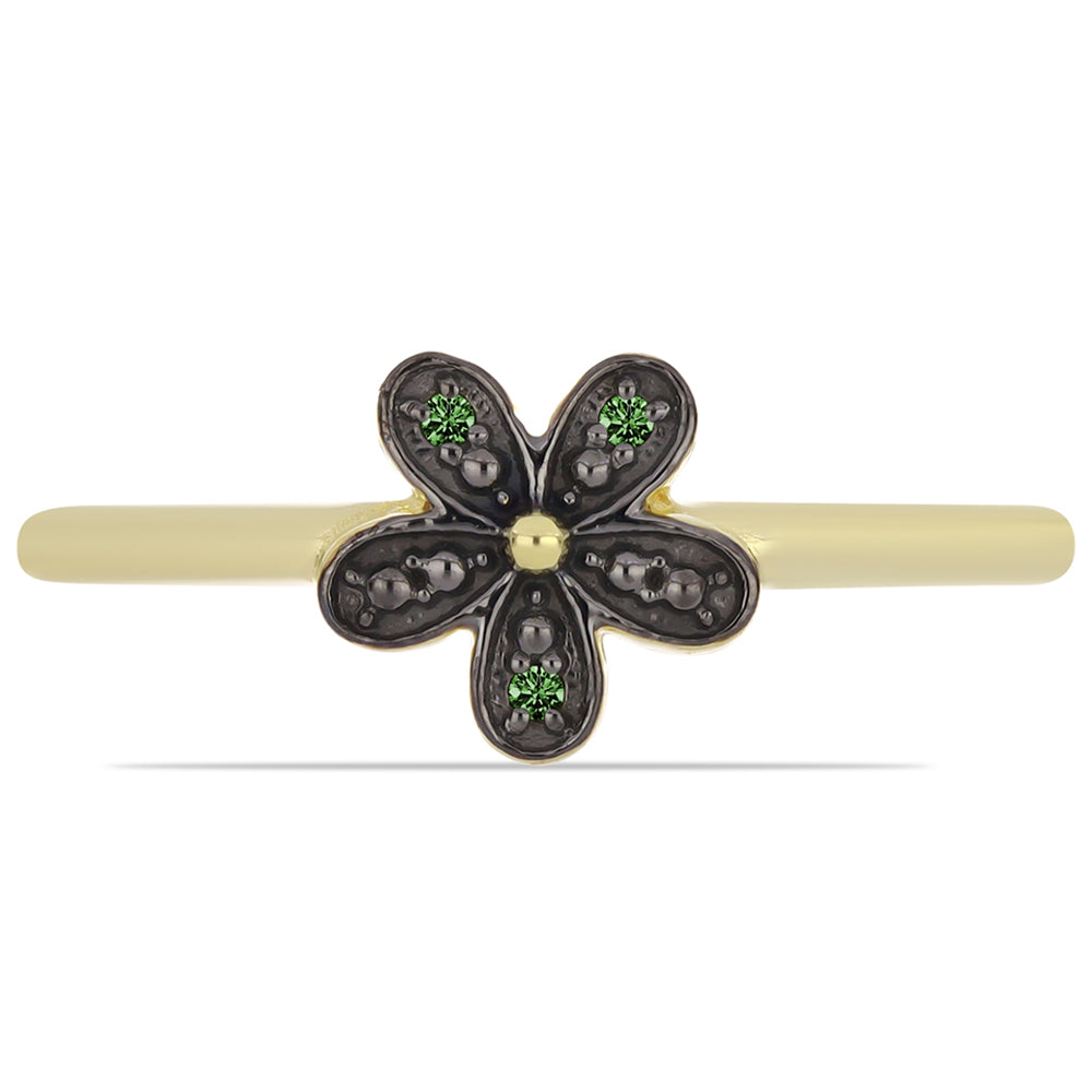 Inel din Argint 925 Placat cu Aur ( 1.8 grame ) cu Diamant Verde 0.02 Carate 1 