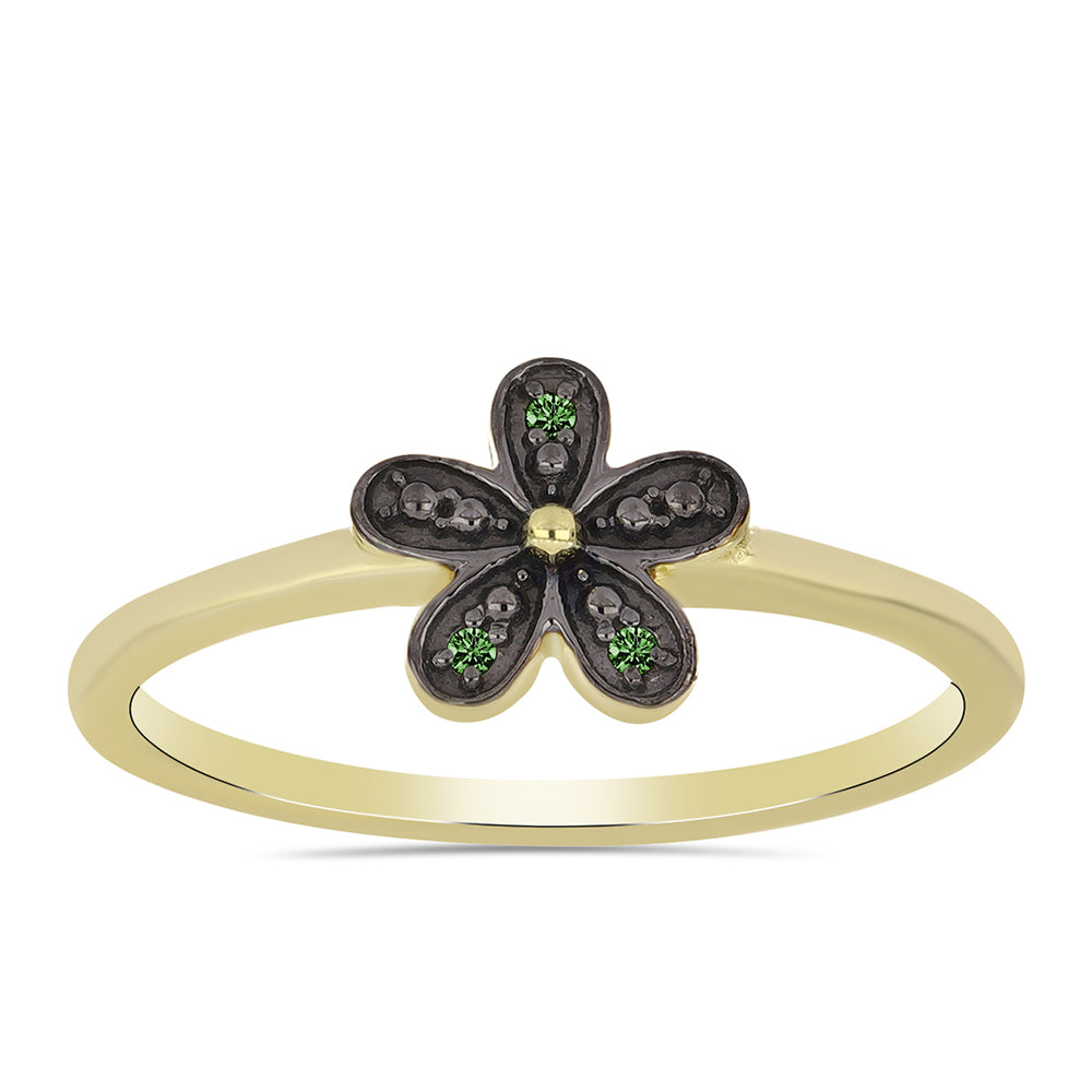 Inel din Argint 925 Placat cu Aur ( 1.8 grame ) cu Diamant Verde 0.02 Carate