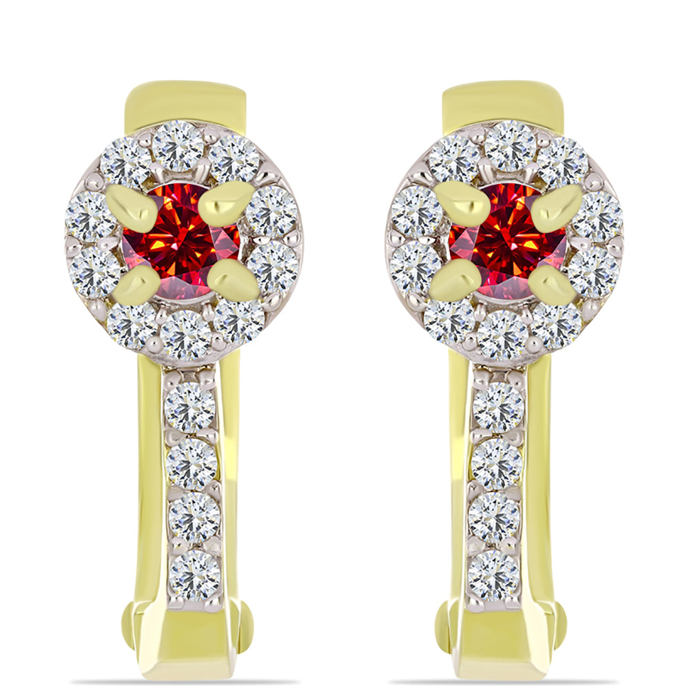 Cercei din Argint 925 Placat cu Aur ( 2.99 grame ) cu Moissanite Roșu Majestic și Topaz Alb 0.54 Carate