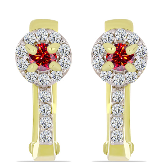 Cercei din Argint 925 Placat cu Aur ( 2.99 grame ) cu Moissanite Roșu Majestic și Topaz Alb 0.54 Carate
