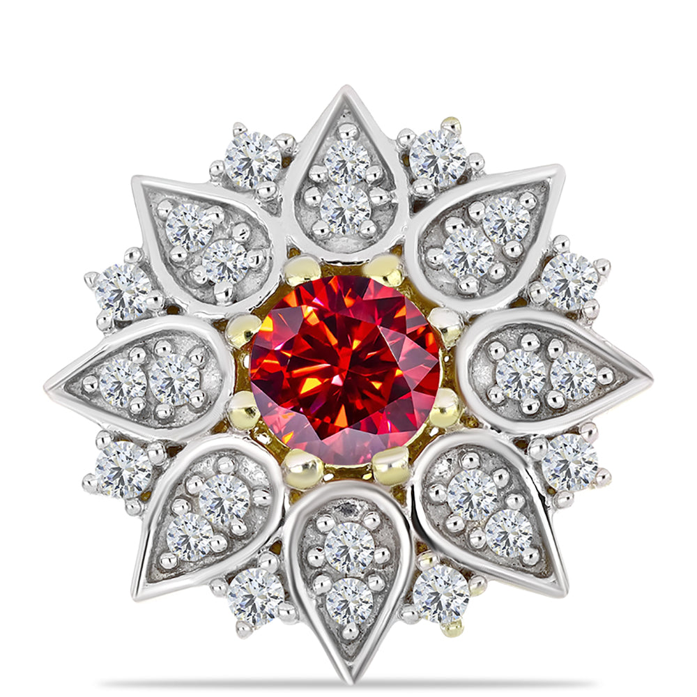 Broşă din Argint 925 Placat cu Aur ( 2.26 grame ) cu Moissanite Roșu Majestic și Topaz Alb 0.76 Carate 1 