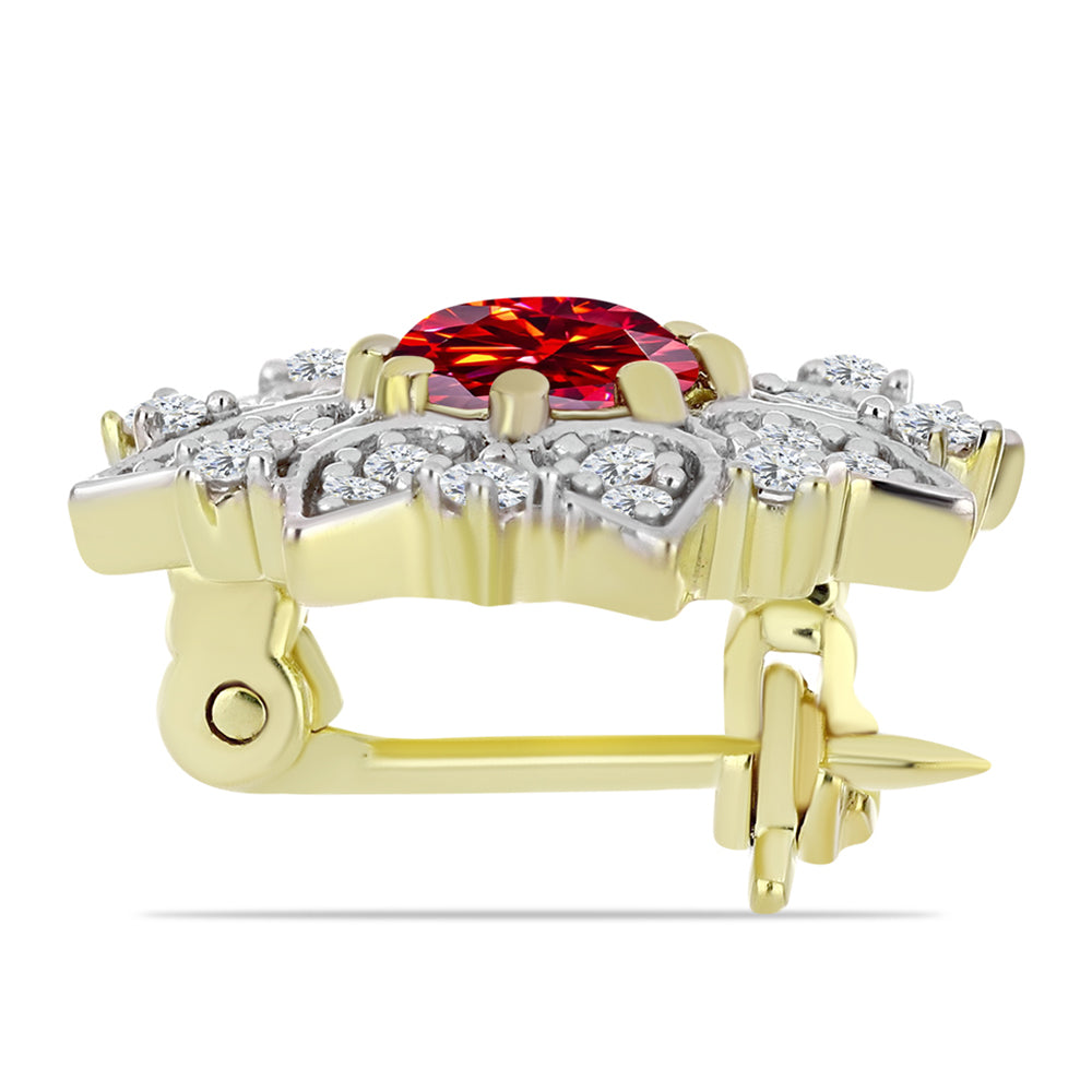 Broşă din Argint 925 Placat cu Aur ( 2.26 grame ) cu Moissanite Roșu Majestic și Topaz Alb 0.76 Carate 2 