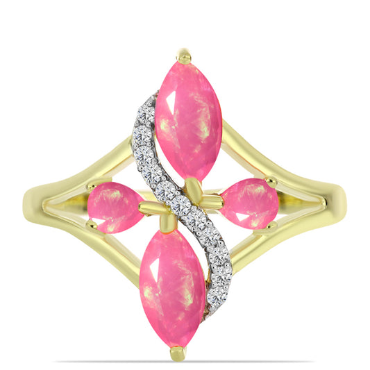 Inel din Argint 925 Placat cu Aur ( 2.68 grame ) cu Opal Etiopian Roz Lega Dembi și Topaz Alb 0.91 Carate