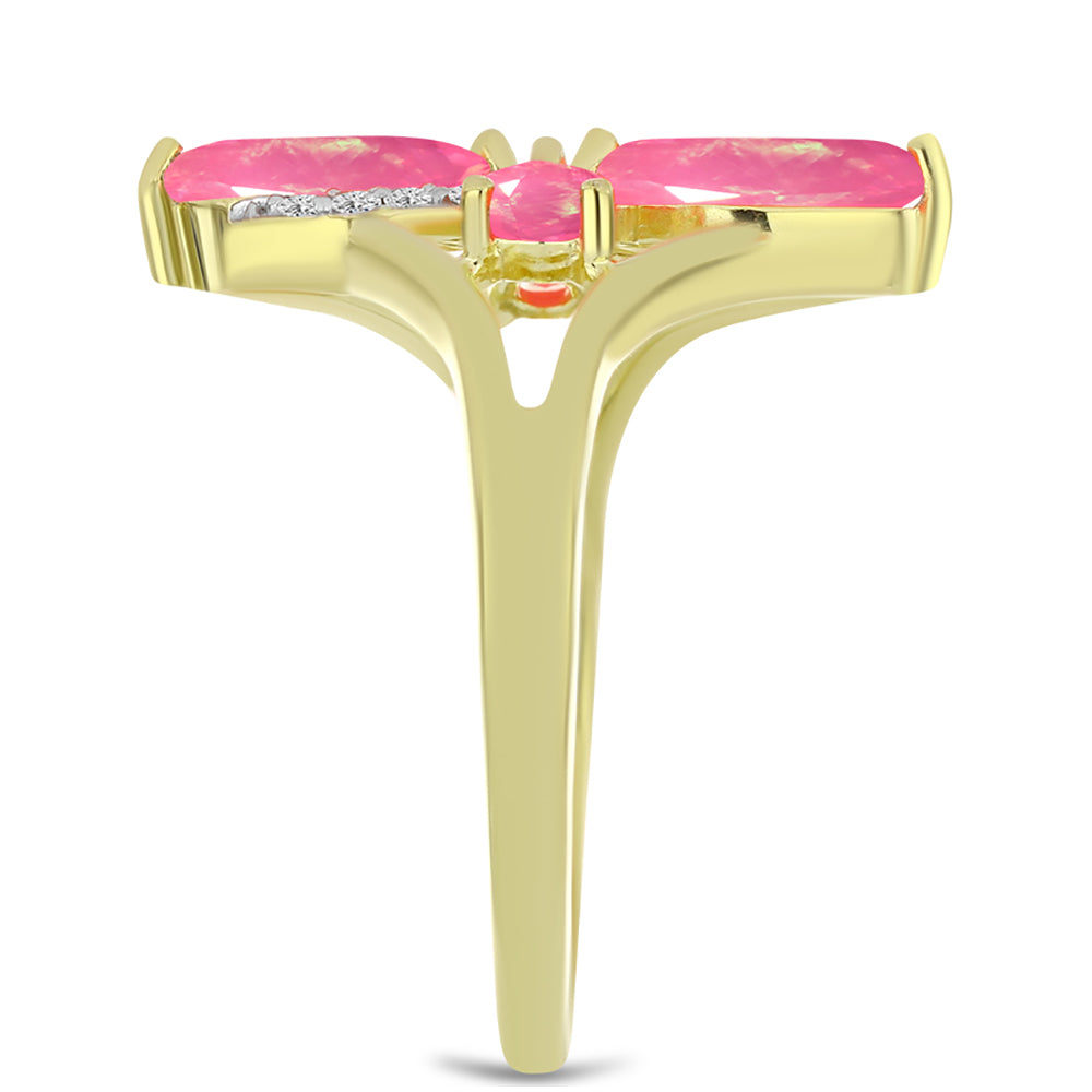 Inel din Argint 925 Placat cu Aur ( 2.68 grame ) cu Opal Etiopian Roz Lega Dembi și Topaz Alb 0.91 Carate 4 