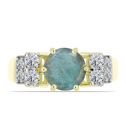 Inel din Argint 925 Placat cu Aur ( 3.57 grame ) cu Labradorit și Topaz Alb 2.51 Carate