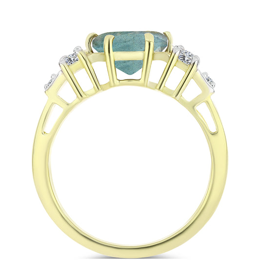 Inel din Argint 925 Placat cu Aur ( 3.57 grame ) cu Labradorit și Topaz Alb 2.51 Carate