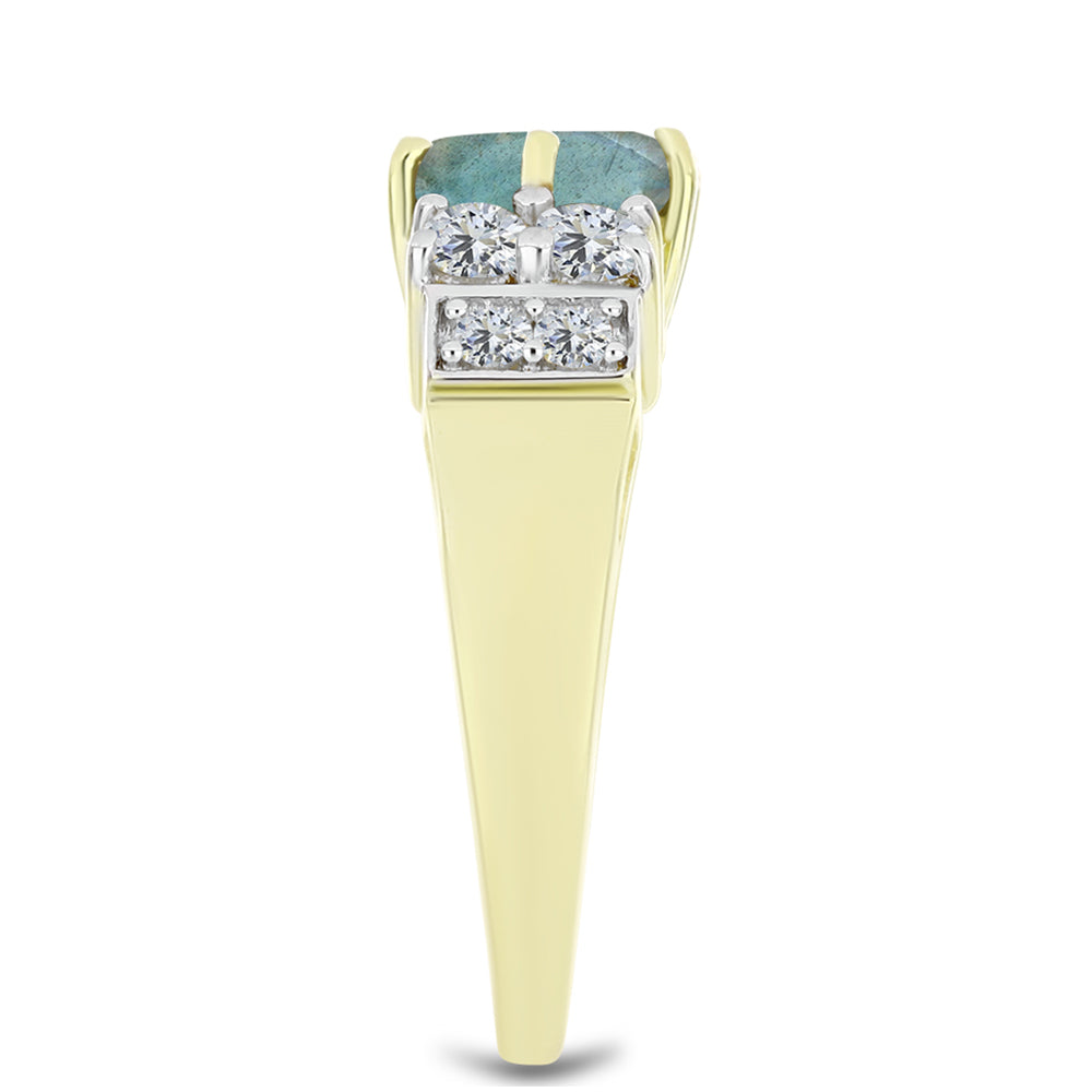 Inel din Argint 925 Placat cu Aur ( 3.57 grame ) cu Labradorit și Topaz Alb 2.51 Carate 4 