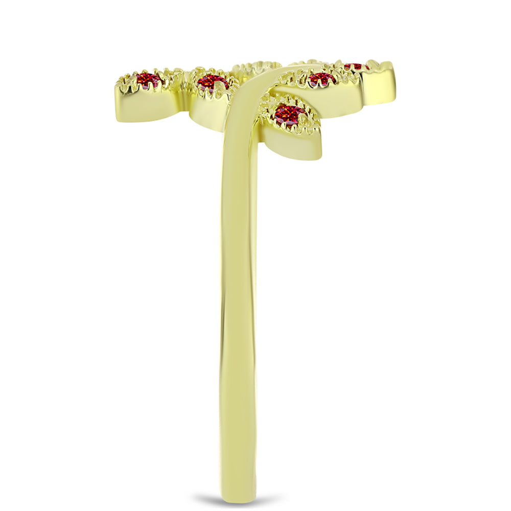 Inel din Argint 925 Placat cu Aur ( 2.74 grame ) cu Moissanite Roșu Majestic 0.1 Carate