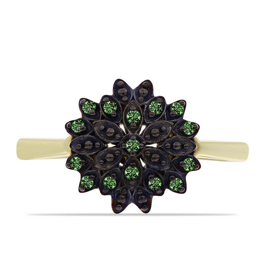 Inel din Argint 925 Placat cu Aur ( 3.04 grame ) cu Diamant Verde 0.11 Carate
