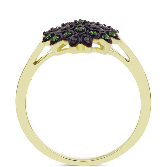 Inel din Argint 925 Placat cu Aur ( 3.04 grame ) cu Diamant Verde 0.11 Carate