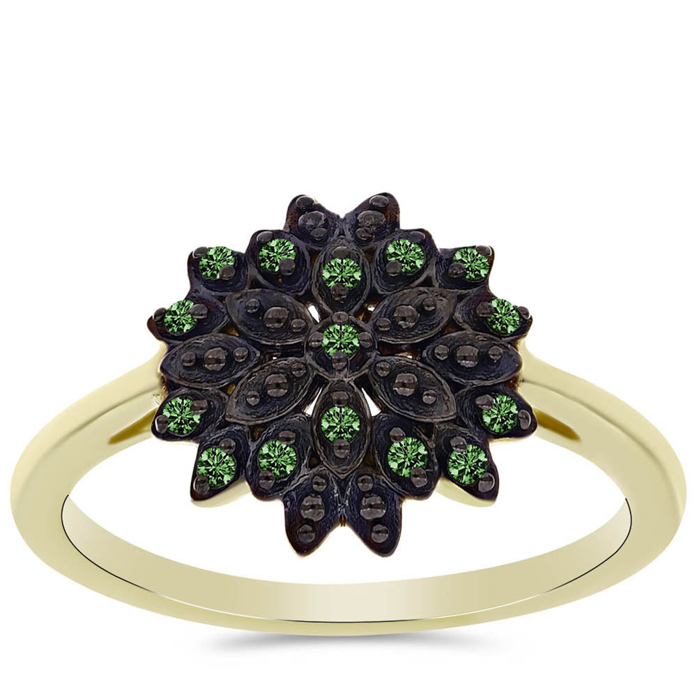 Inel din Argint 925 Placat cu Aur ( 3.04 grame ) cu Diamant Verde 0.11 Carate