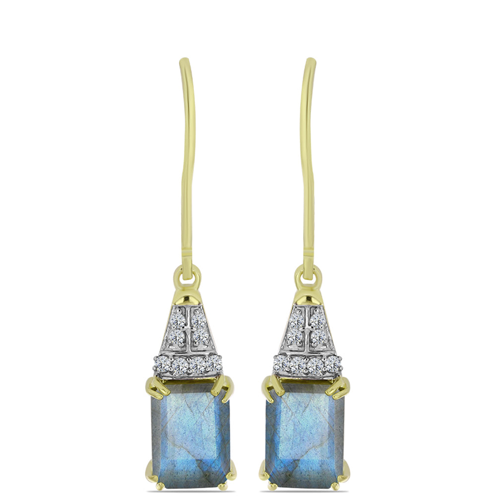 Cercei din Argint 925 Placat cu Aur ( 2.29 grame ) cu Labradorit și Topaz Alb 3.37 Carate 1 