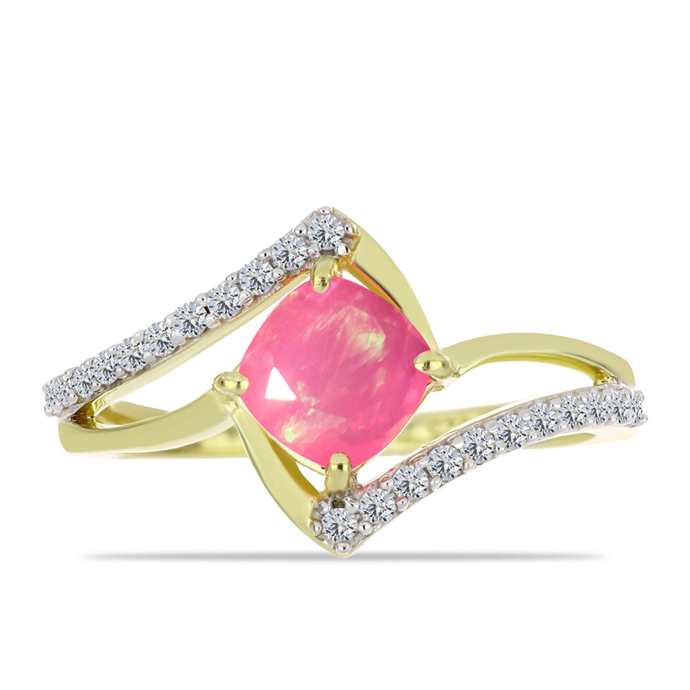 Inel din Argint 925 Placat cu Aur ( 2.04 grame ) cu Opal Etiopian Roz Lega Dembi și Topaz Alb 0.69 Carate 1 
