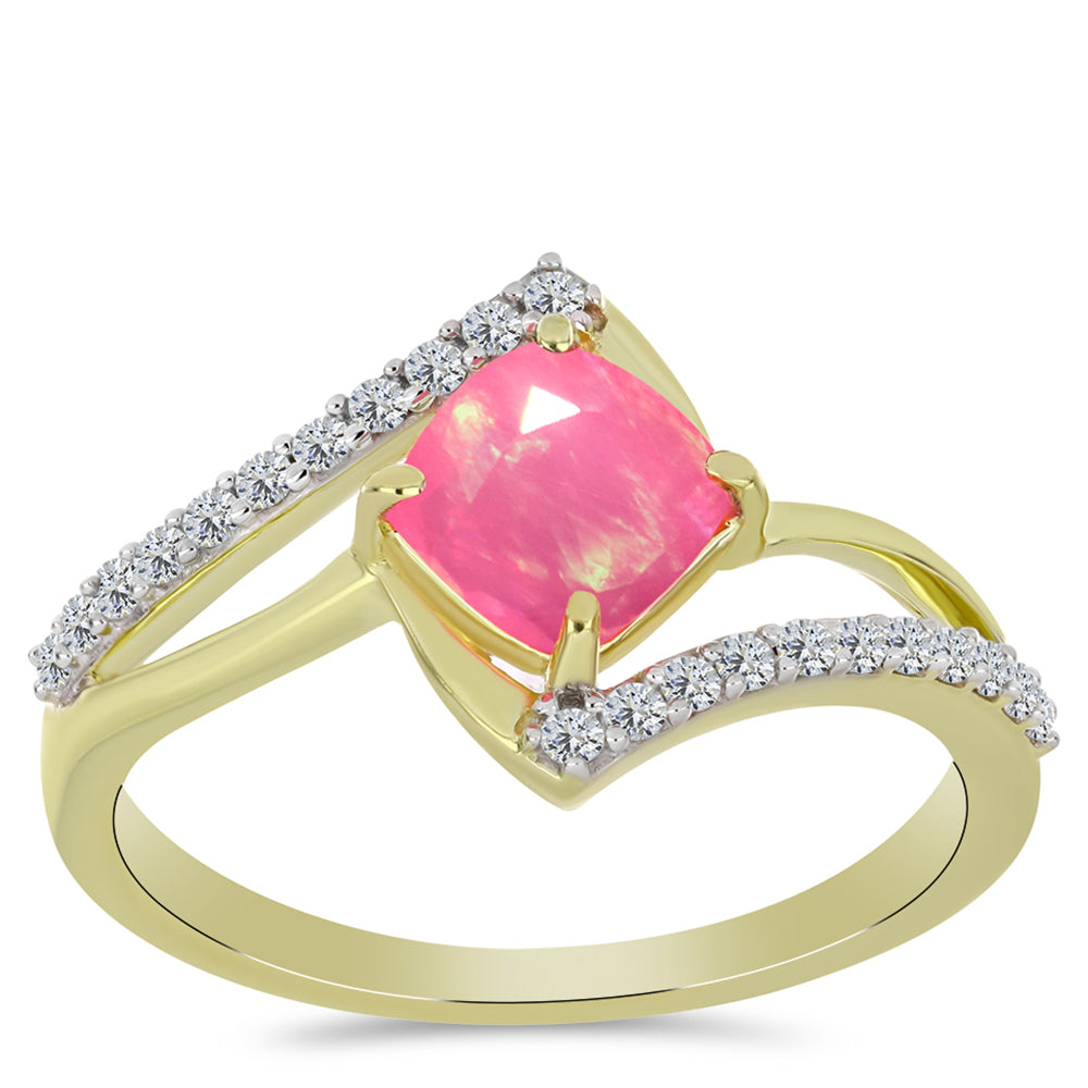 Inel din Argint 925 Placat cu Aur ( 2.04 grame ) cu Opal Etiopian Roz Lega Dembi și Topaz Alb 0.69 Carate 3 