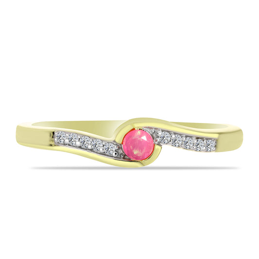 Inel din Argint 925 Placat cu Aur ( 2.06 grame ) cu Opal Etiopian Roz Lega Dembi și Topaz Alb 0.13 Carate