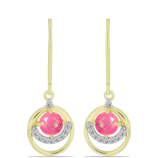 Cercei din Argint 925 Placat cu Aur ( 2.27 grame ) cu Opal Etiopian Roz Lega Dembi și Topaz Alb 0.72 Carate