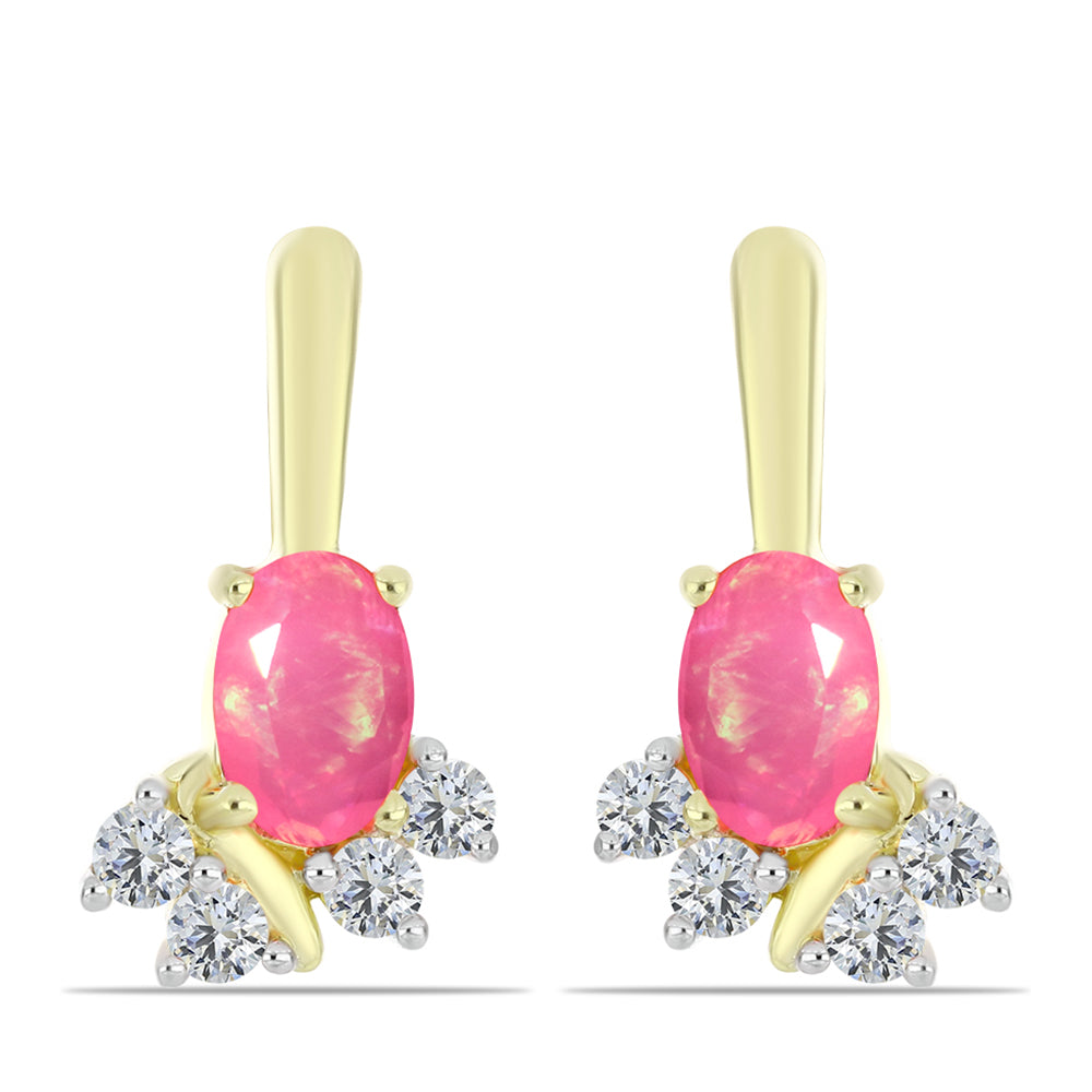 Cercei din Argint 925 Placat cu Aur ( 2.19 grame ) cu Opal Etiopian Roz Lega Dembi și Topaz Alb 0.86 Carate