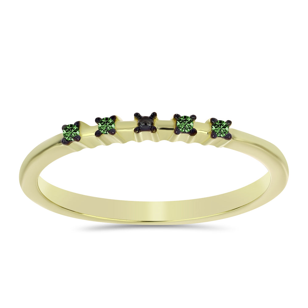 Inel din Argint 925 Placat cu Aur ( 1.55 grame ) cu Diamant Verde 0.06 Carate 3 