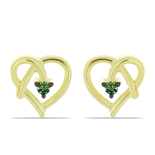 Cercei din Argint 925 Placat cu Aur ( 1.51 grame ) cu Diamant Verde 0.05 Carate