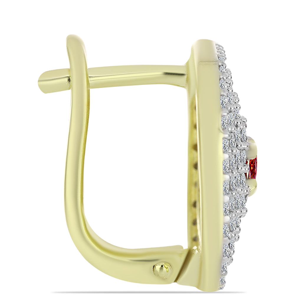 Cercei din Argint 925 Placat cu Aur ( 7.13 grame ) cu Moissanite Roșu Majestic și Topaz Alb 1.95 Carate
