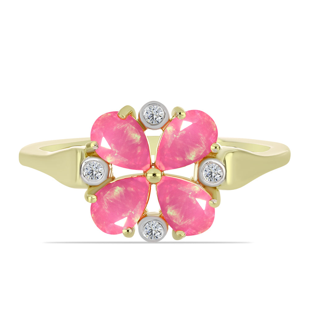 Inel din Argint 925 Placat cu Aur ( 2.57 grame ) cu Opal Etiopian Roz Lega Dembi și Topaz Alb 1.02 Carate 1 